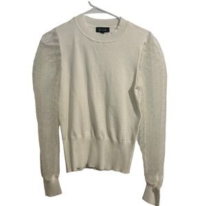 Ali + Andi White Sheer Puff Long Sleeve Sleeve Pullover Blouse Crew Neck Elegant